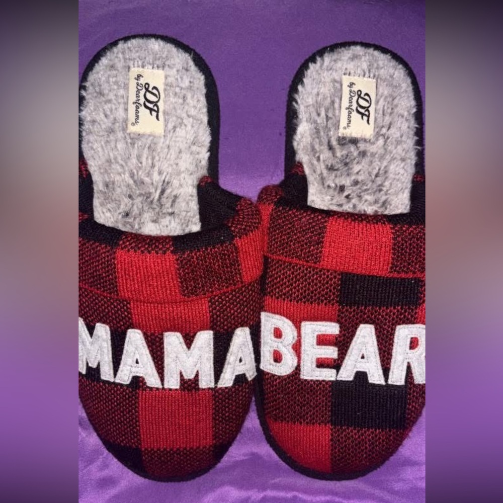 Women’s Dearfoams Red and Black Plaid Mama Bear Slippers